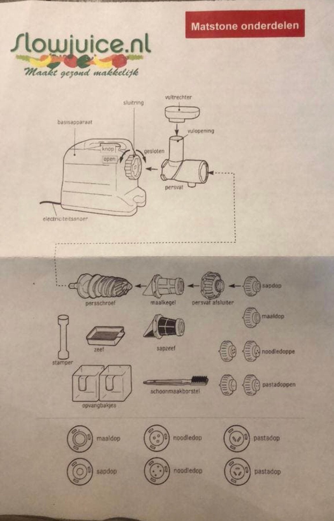 Matstone slowjuicer, Ophalen of Verzenden, Zo goed als nieuw, Clearstamp