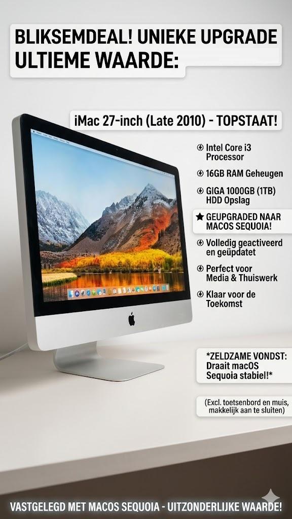 BLIKSEMDEAL: Geüpgradede 27" iMac - met macOS Sequoia!, Computers en Software, Apple Desktops, Zo goed als nieuw, iMac, HDD, 3 tot 4 Ghz