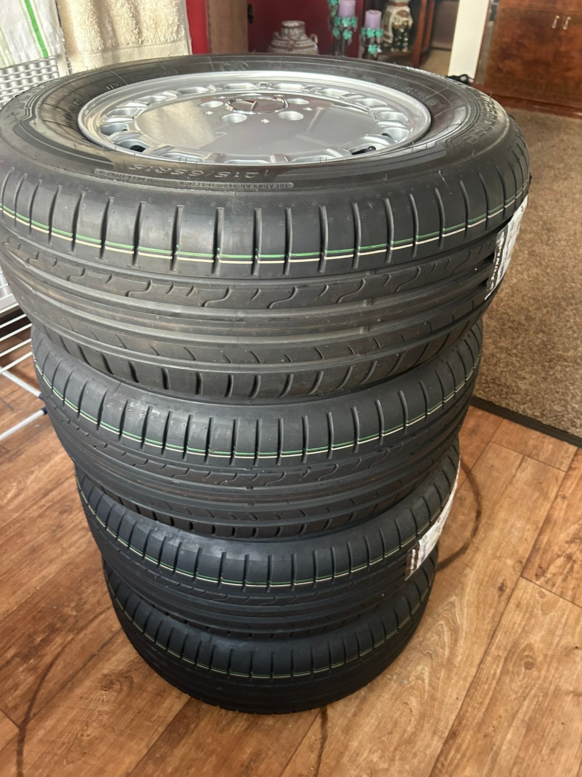 Set 15” Putdeksel voor Mercedes o.a 126 107 en nog meer sets, Ophalen, 215 mm, 15 inch, Banden en Velgen
