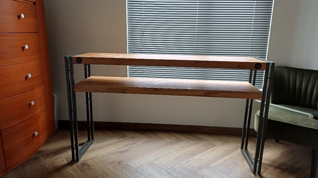 Industriële sidetable hout/staal - 140x35x80 cm, Gebruikt, 100 tot 150 cm, Industrieel, Ophalen