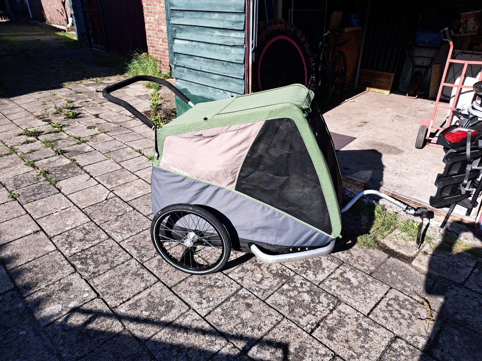 Croozer Hondenkar/Bagagekar - Groen/Grijs, Ophalen, Gebruikt, Opvouwbaar, Croozer