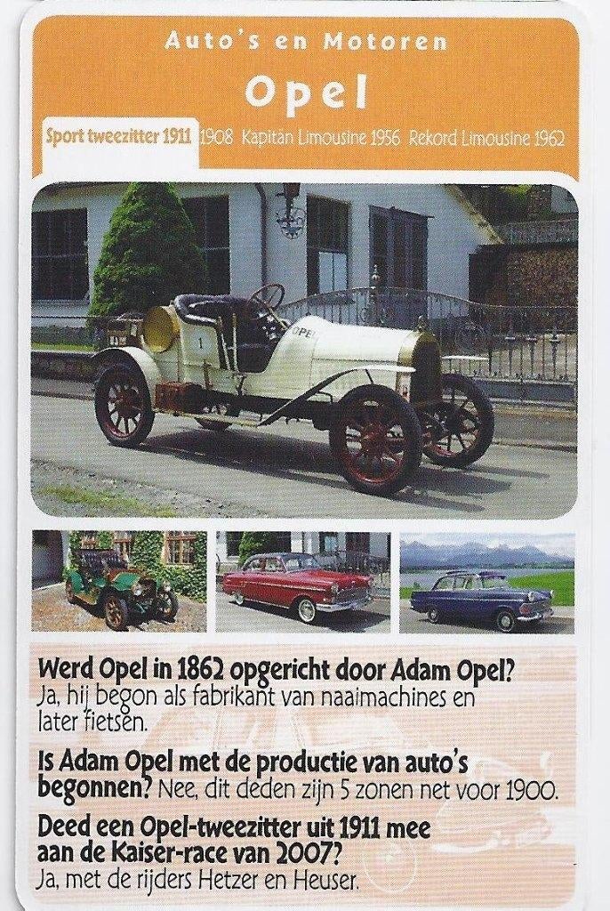 Op2270 autokaartje opel rekord 1911, Ophalen of Verzenden, Zo goed als nieuw, Auto's