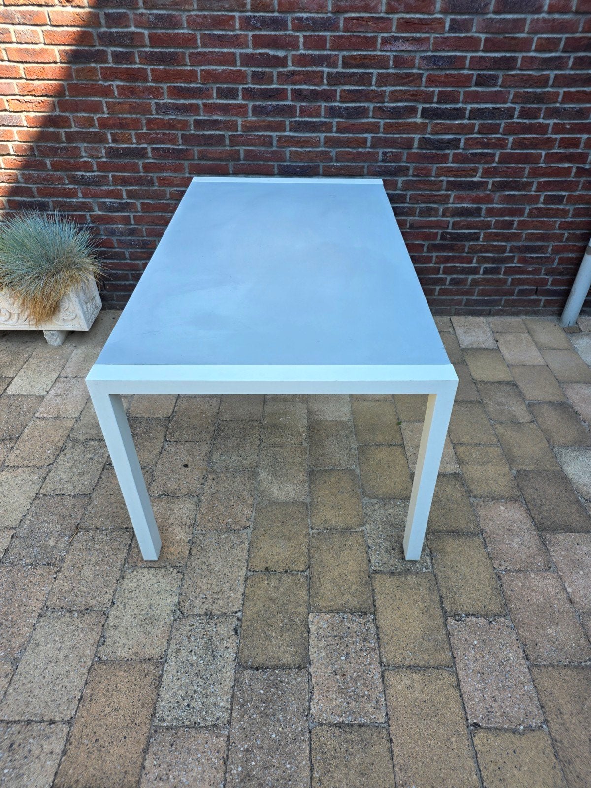 Witte aluminium tuintafel met grijze glasplaat 90x161 cm, Ophalen, Rechthoekig, Aluminium