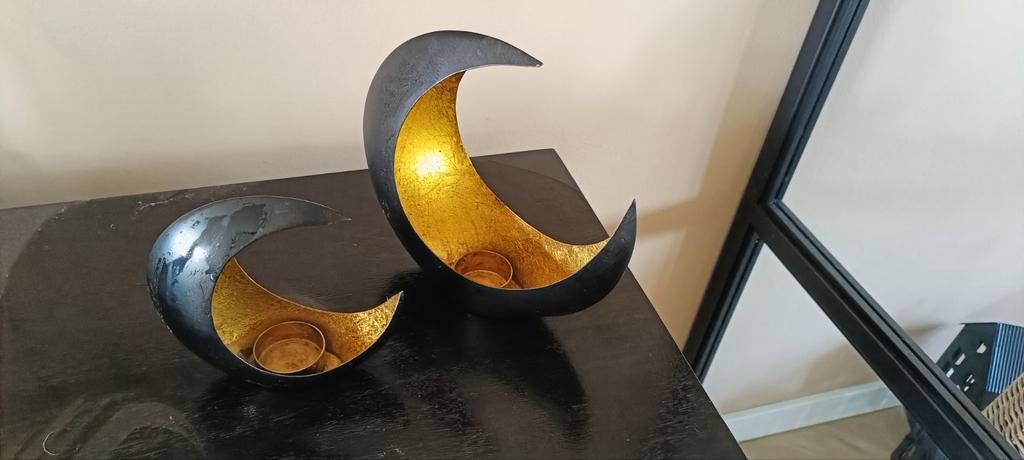 Waxinelichthouder lampje goud met zwart, Ophalen, Overige kleuren, Zo goed als nieuw, Metaal