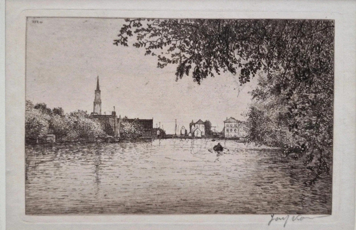 Jac J Koeman, ets met monogram, Ophalen of Verzenden