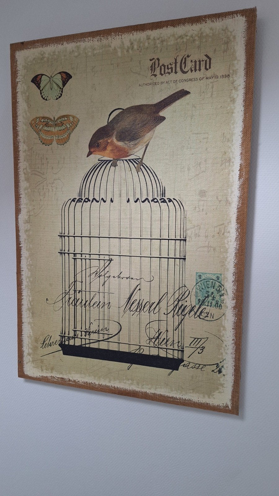 Decoratief schilderij met vogel en kooi, Ophalen, Overige typen, Zo goed als nieuw, 75 – 100