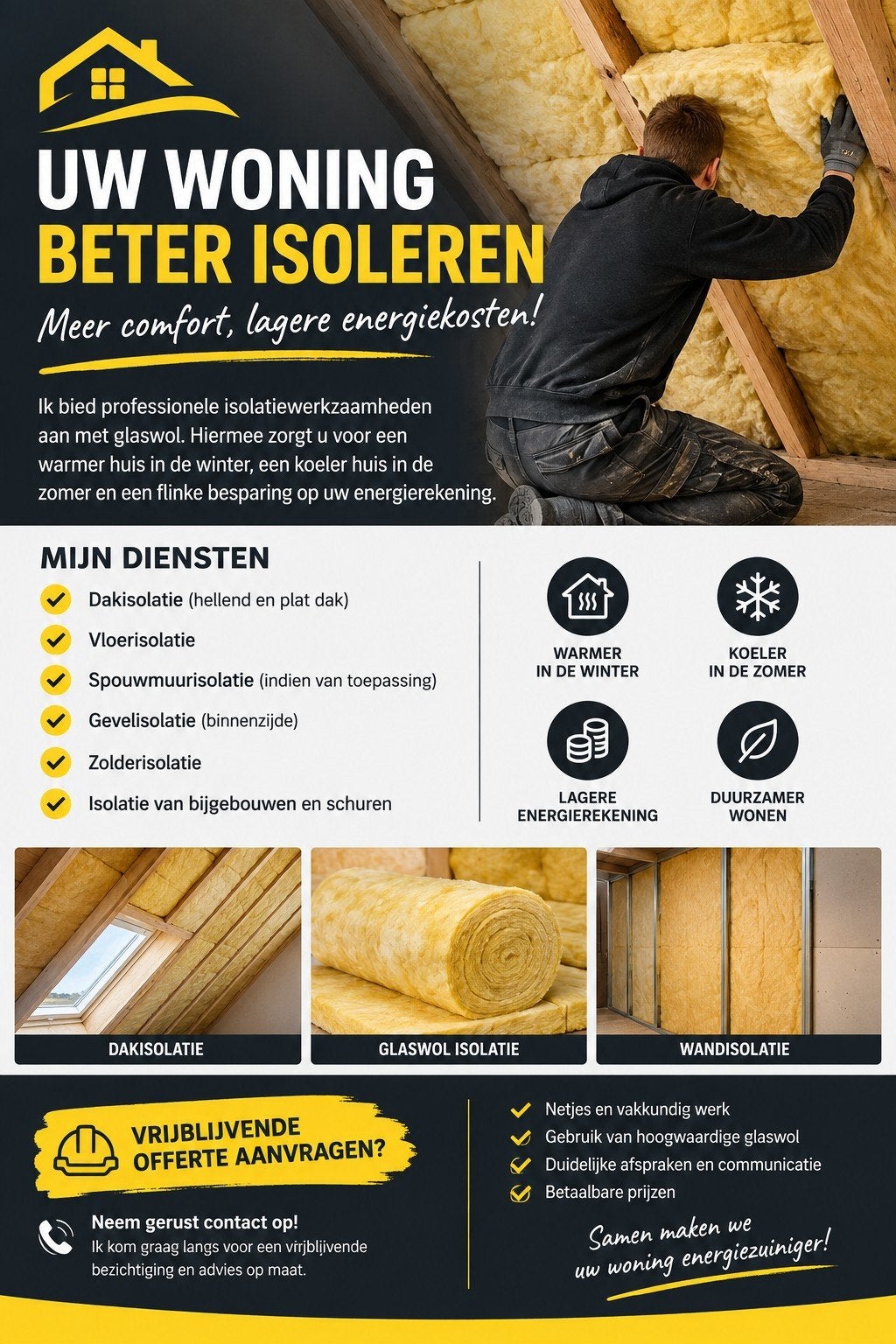 Professionele isolatie met glaswol, Ophalen of Verzenden