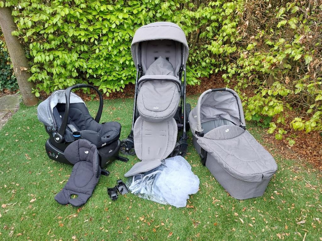 Joie 3-1 set autostoeltje, reiswieg en kinderwagen in grijs, Gebruikt, Combiwagen, Verstelbare duwstang, Ophalen