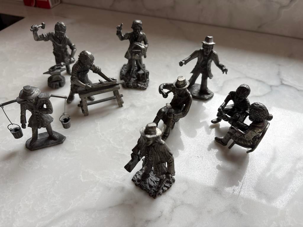 8 tinnen beeldjes oude ambachten Royal Holland Pewter, Ophalen, Gebruikt, Mens