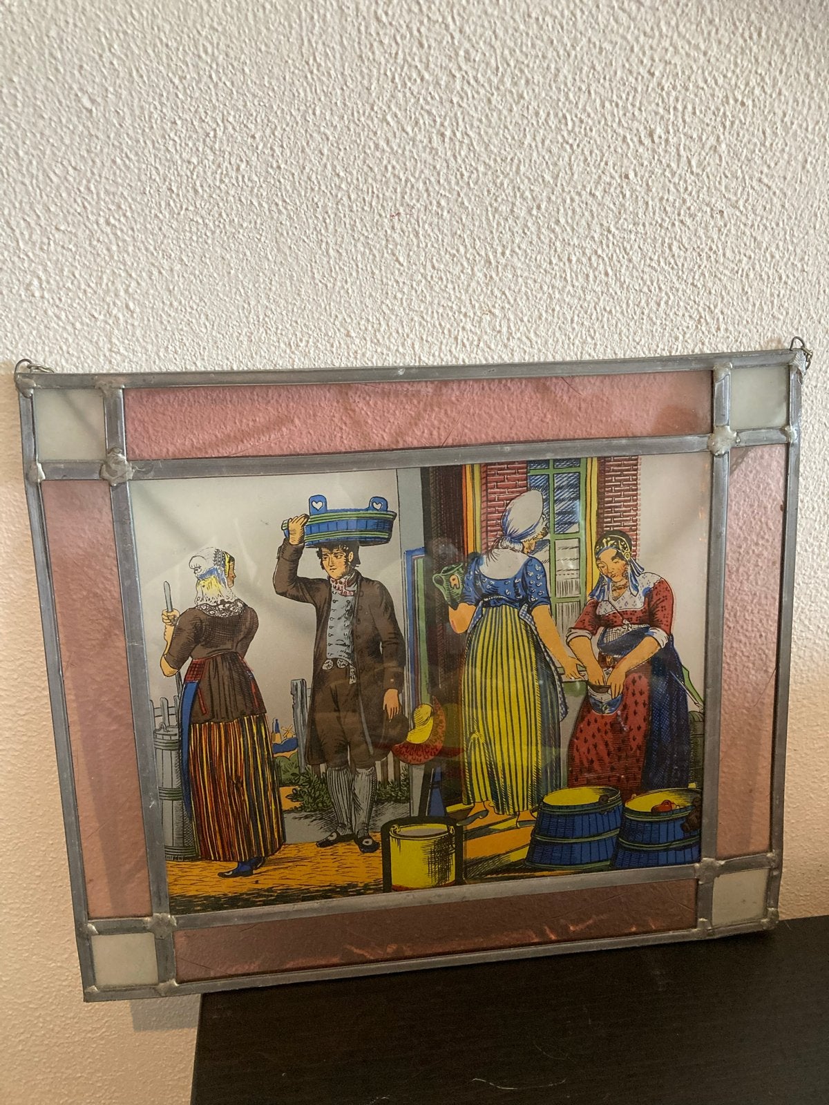 Glas in lood afbeelding "Melkverwerking" naar H. Greenen, Ophalen of Verzenden