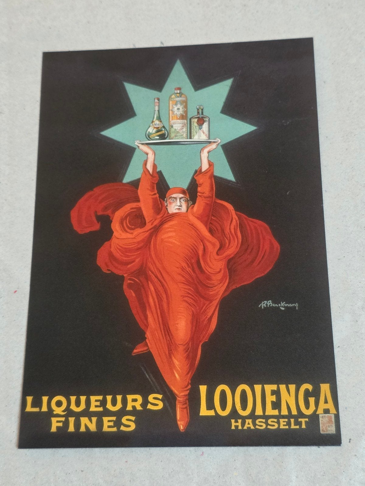 Vintage Liqueurs Fines Looienga Hasselt reclamekaart, Ophalen of Verzenden, 1920 tot 1940, Ongelopen