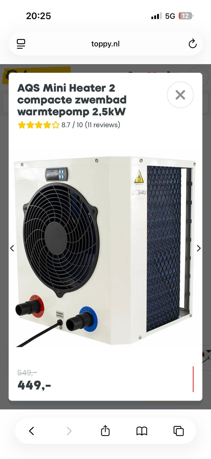 Aqs 2.5 kw warmtepomp voor zwembad, Tuin en Terras, Zwembad-toebehoren, Ophalen, Gebruikt, Verwarming