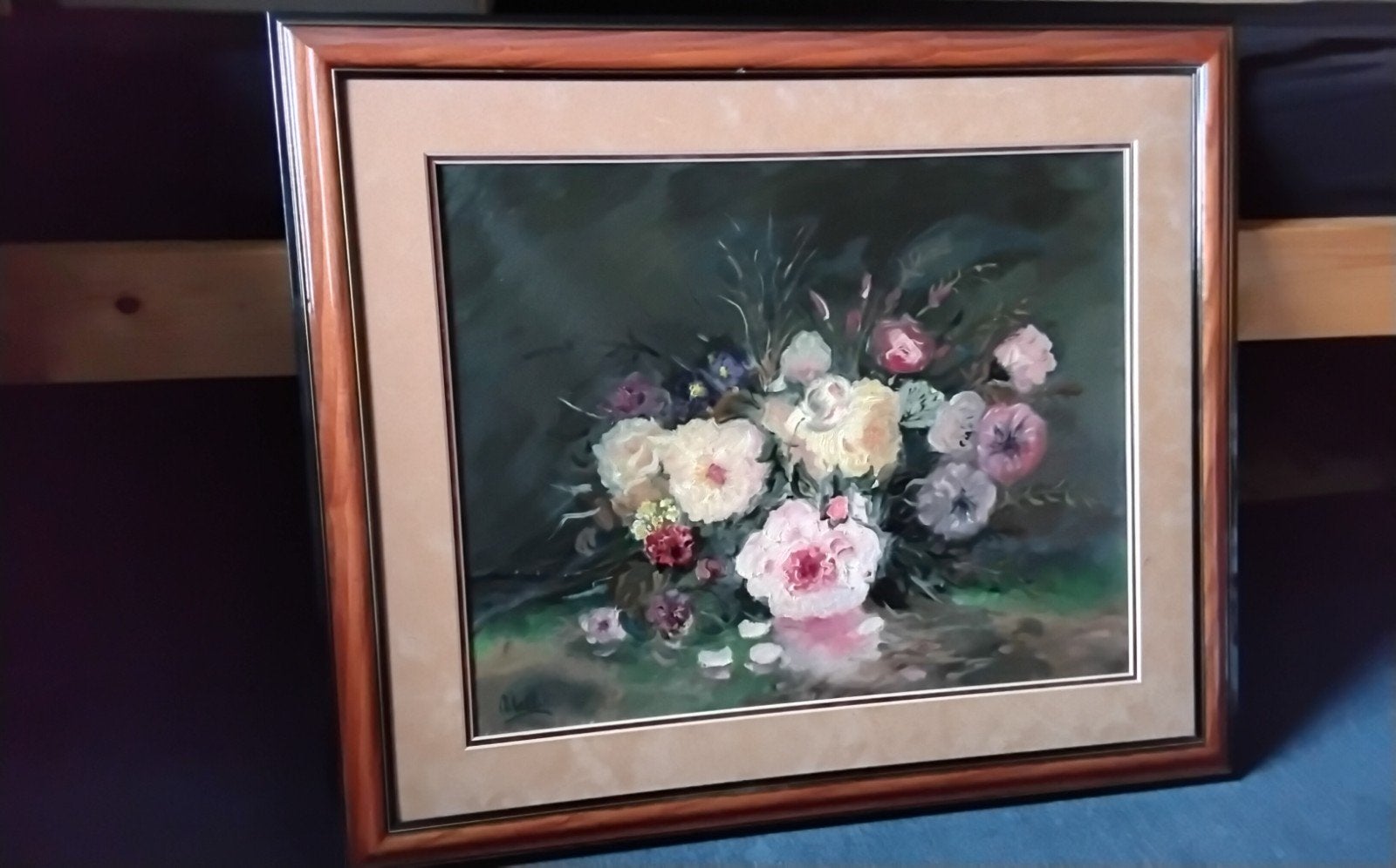 Schilderij met bloemen in lijst - gesigneerd, Ophalen