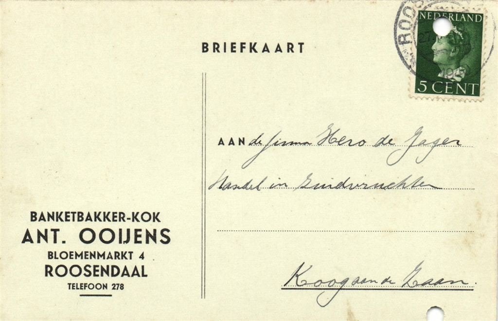 Ant. Ooijens, Roosendaal - 09.1940 - briefkaart, Postzegels en Munten, Ophalen of Verzenden, Briefkaart
