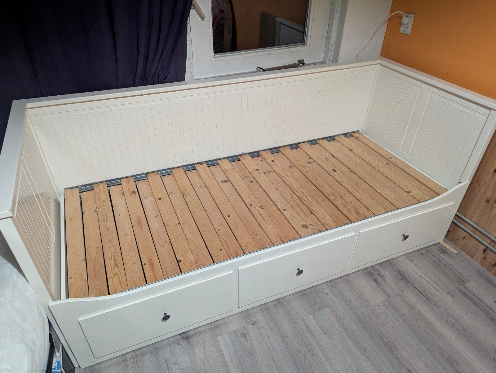 IKEA Hemnes bedbank met 3 lades - Wit, Ophalen, Wit, Tweepersoons, 80 cm