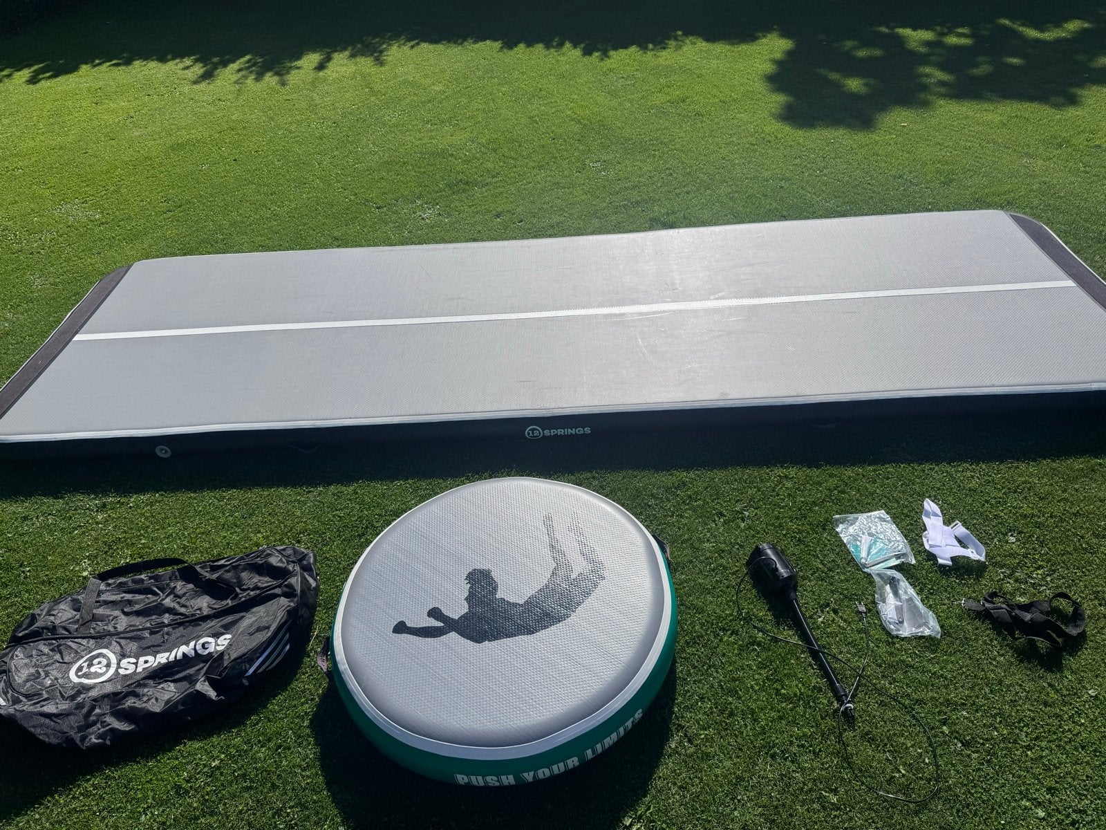 12 Springs Airtrak 5m met pomp, tas en repairkit, Ophalen, Zo goed als nieuw