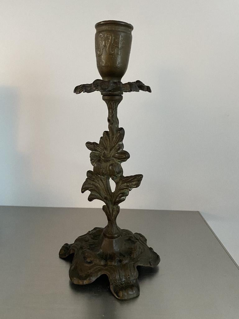 Antieke messing kandelaar, Ophalen of Verzenden, Overige materialen