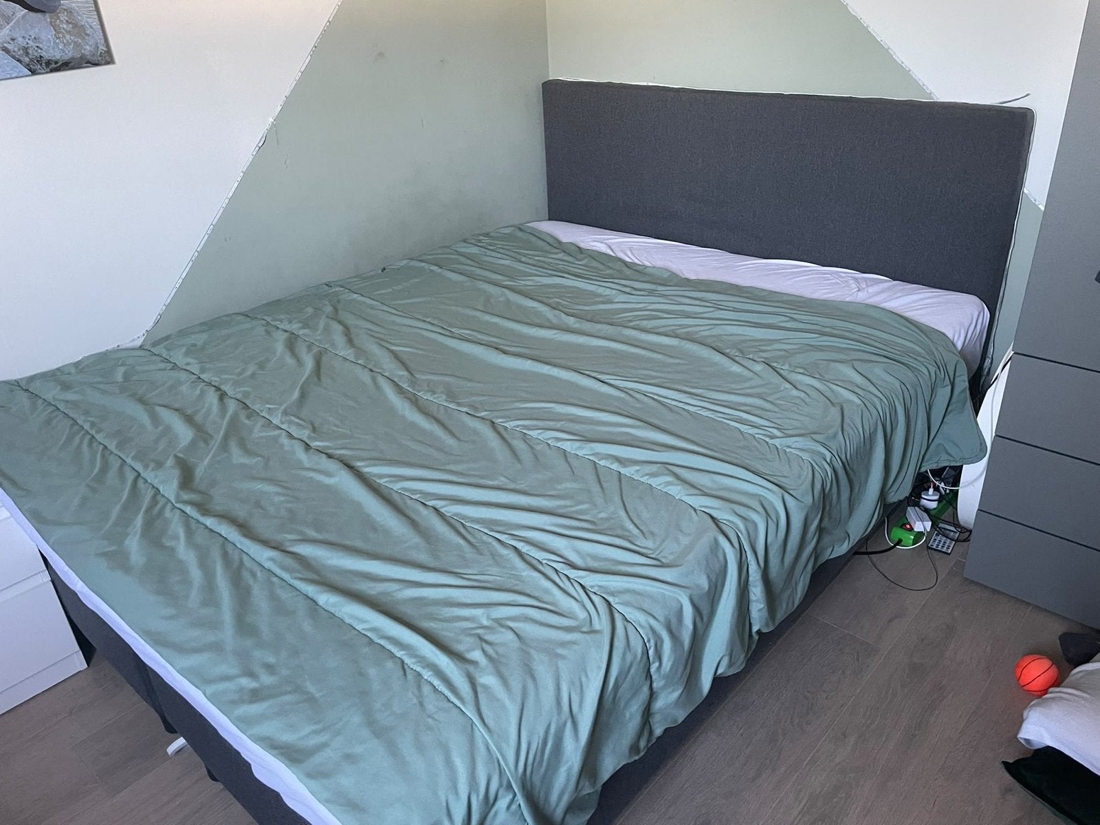 Boxspring 160 cm breed met matras, Ophalen, Gebruikt, Tweepersoons, 200 cm