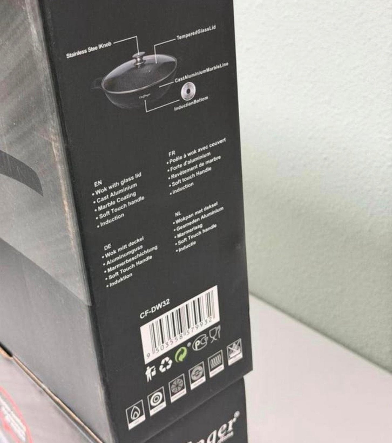 Cheffinger Wokpan wok-pan XL 32 cm met Deksel Inductie Nieuw, Ophalen of Verzenden, H, H, H