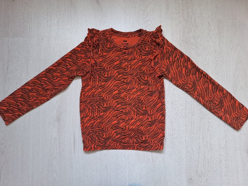Oranje / bruin gestreept shirt van WE Fashion, maat 134/140, Kinderen en Baby's, Kinderkleding | Maat 134, Gebruikt, Meisje, Ophalen of Verzenden