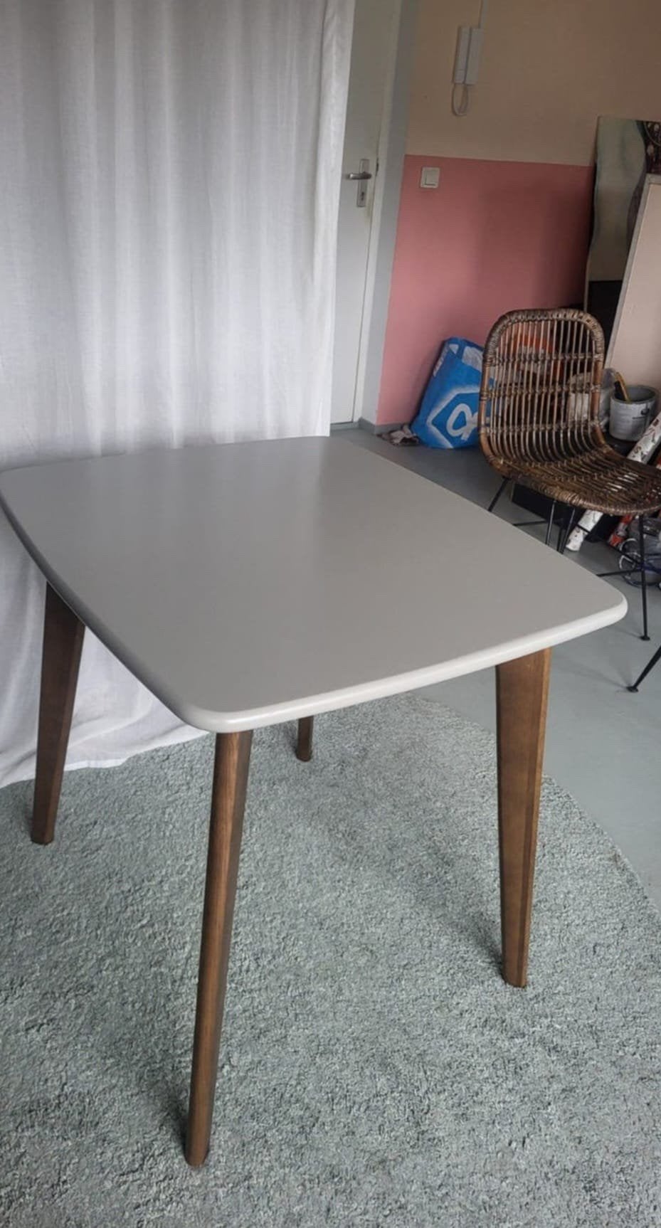 Fjord compacte eettafel, donkergebeitst eiken en grijs, Ophalen, Gebruikt, 50 tot 100 cm, 50 tot 100 cm