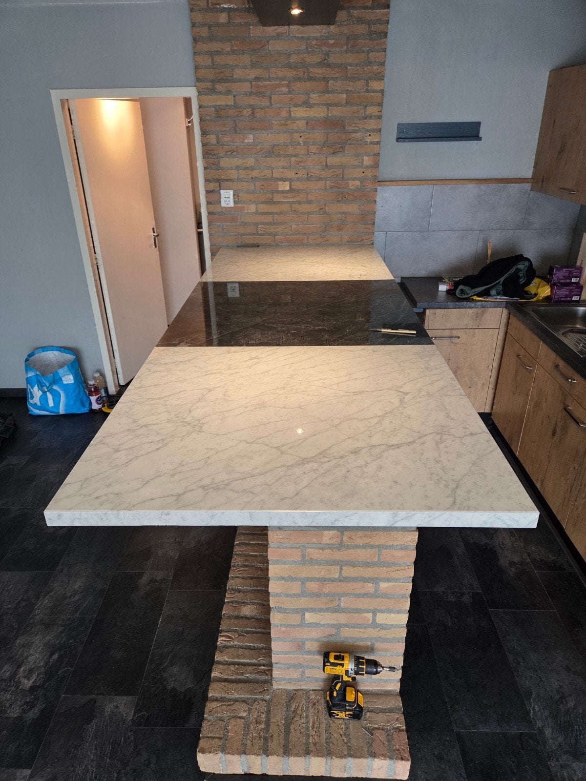 3-delig Marmer/Graniet Blad voor Bar/Tafel totaal, Ophalen, Gebruikt, Vierkant, 75 cm of meer