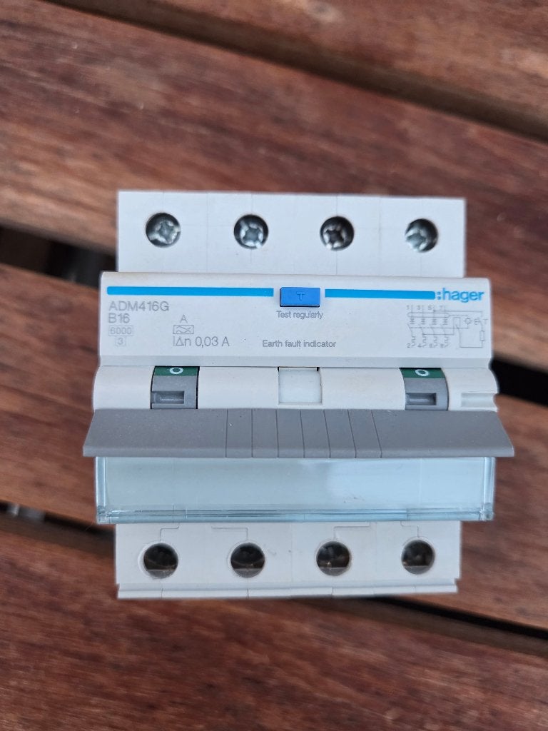 Hager aardlekautomaat B16 30mA 3-fase (4P) 6kA (ADM416G), Ophalen, Zo goed als nieuw, Hager, Overige typen