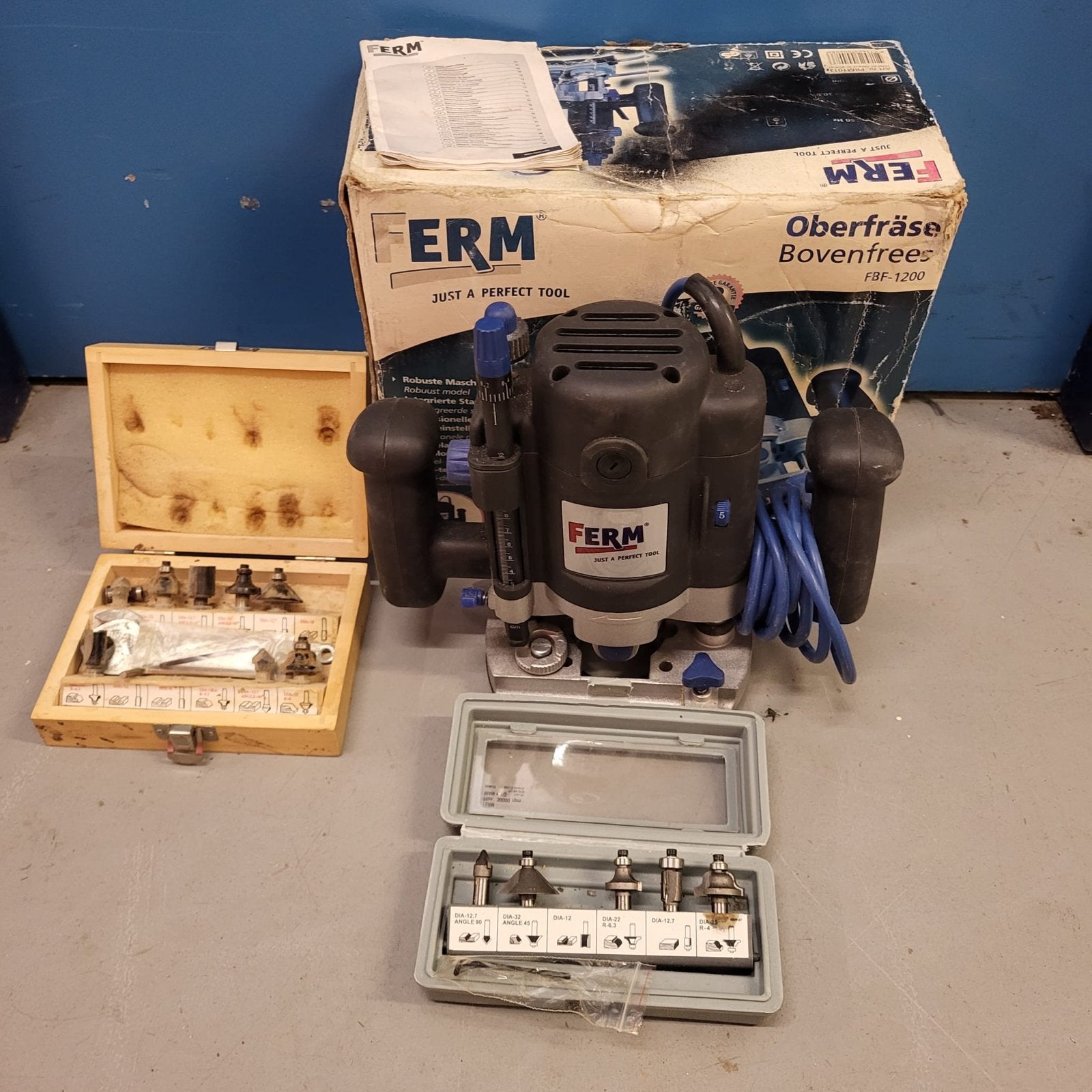 Ferm Bovenfrees FBF-1200 met diverse frezen, Ophalen of Verzenden, Gebruikt, Elektrisch, Bovenfrees