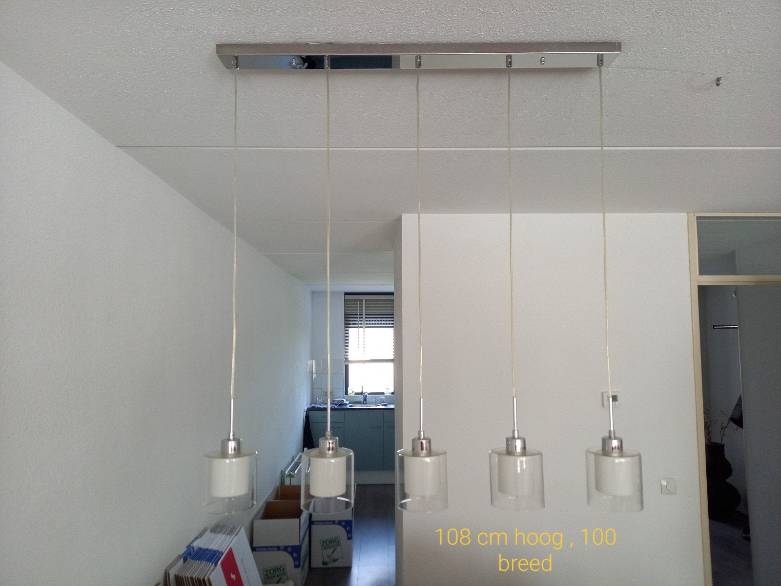 Moderne hanglamp met glazen kappen, Ophalen, Zo goed als nieuw, 75 cm of meer