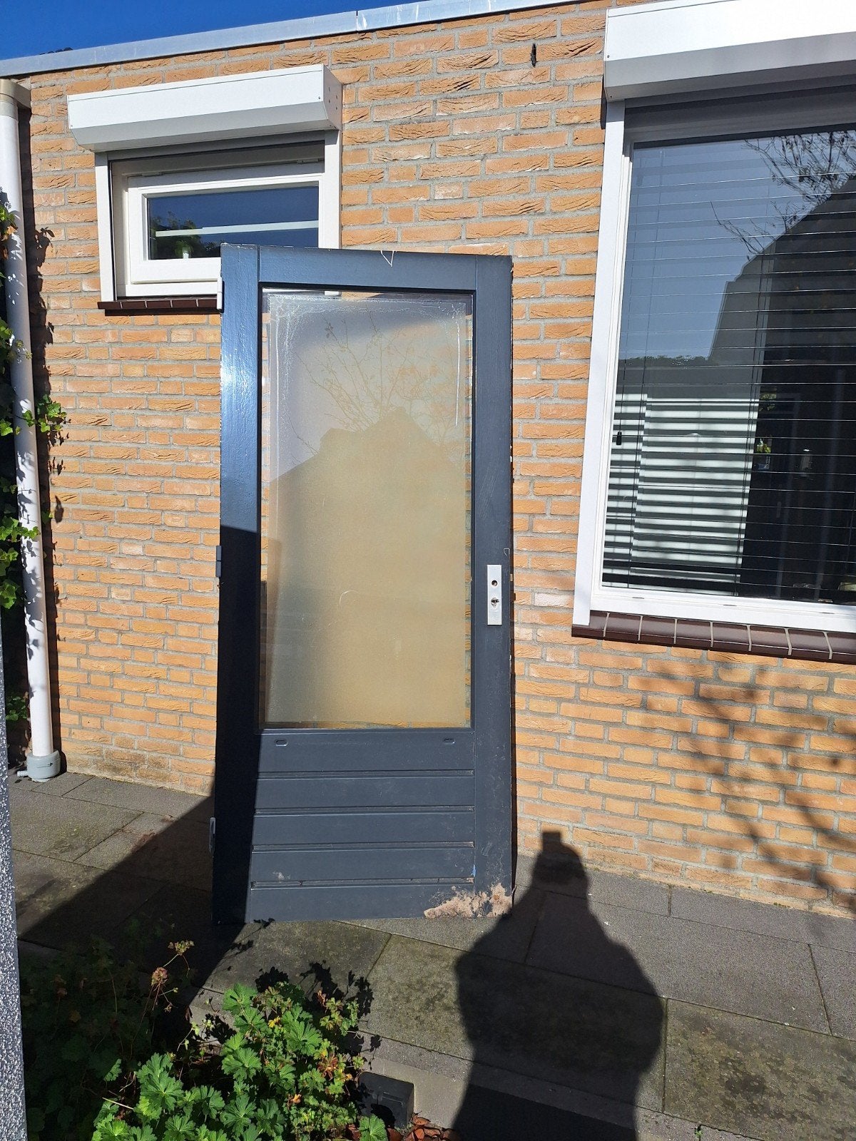 Gebruikte hardhouten buitendeur met glas 211,5 x 93, Ophalen, Gebruikt, Minder dan 80 cm, Buitendeur