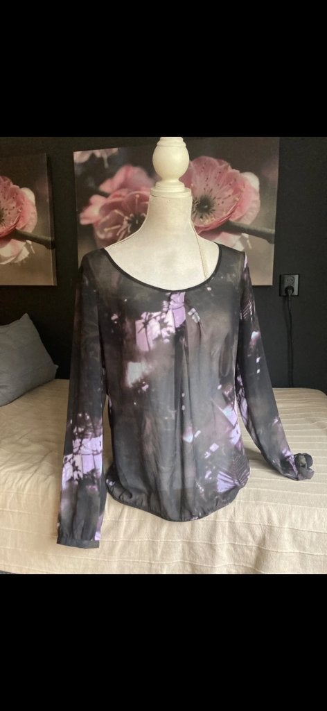 Gebloemde transparante Blouse DEPT, Paars, Maat 42/44 (L), Ophalen of Verzenden, Gedragen