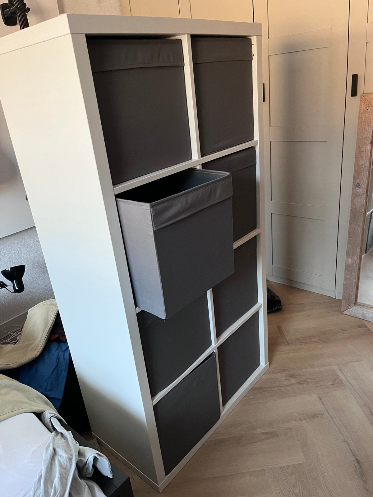 Ikea kallax open kast met 8 grijze stoffen bakken, Ophalen, Gebruikt, 50 tot 100 cm, 150 tot 200 cm