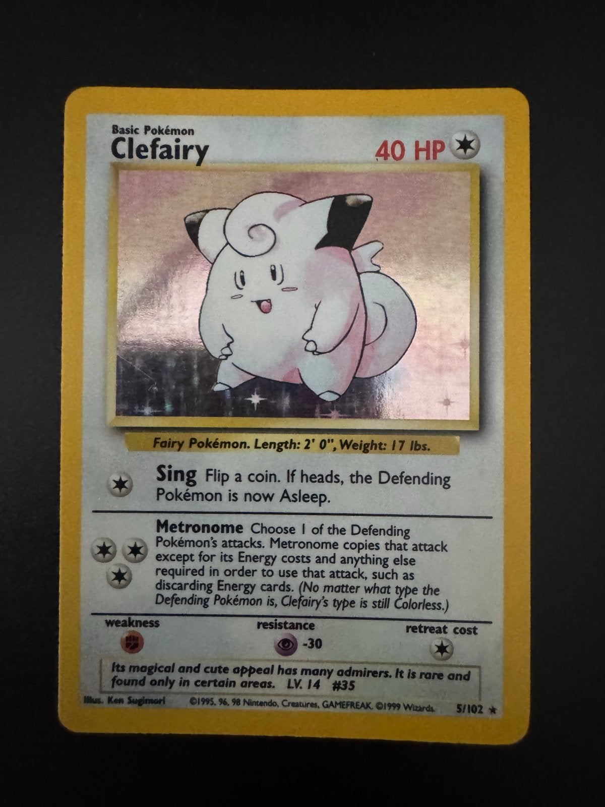Clefairy Pokémon Kaart 5/102 Base Set Holo Foil, Ophalen of Verzenden, Losse kaart, Foil