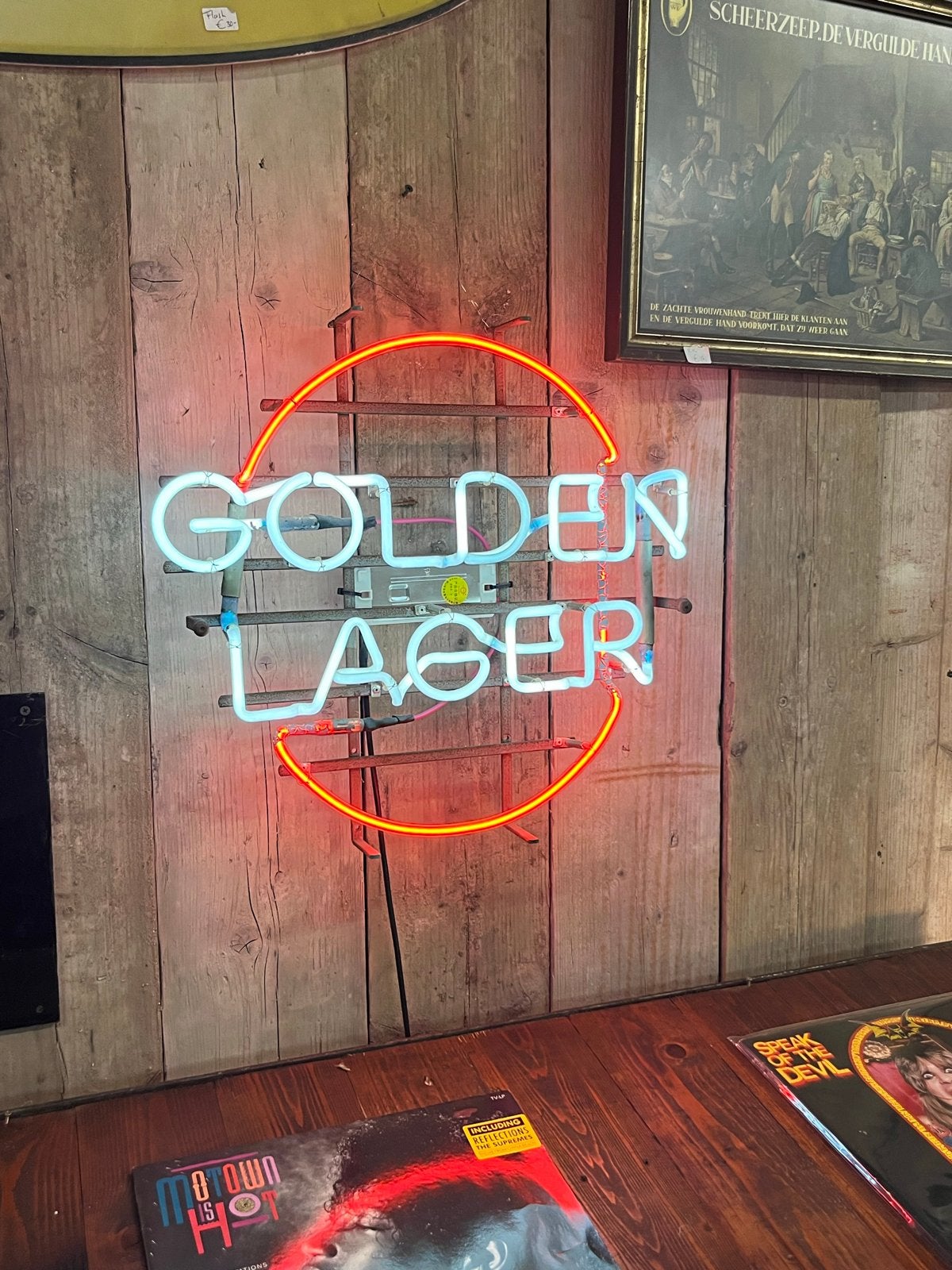 Uniek Golden Lager Bier Neon Reclamebord - Vintage Amerikaan, Ophalen, Gebruikt, Lichtbak of (neon) lamp, X