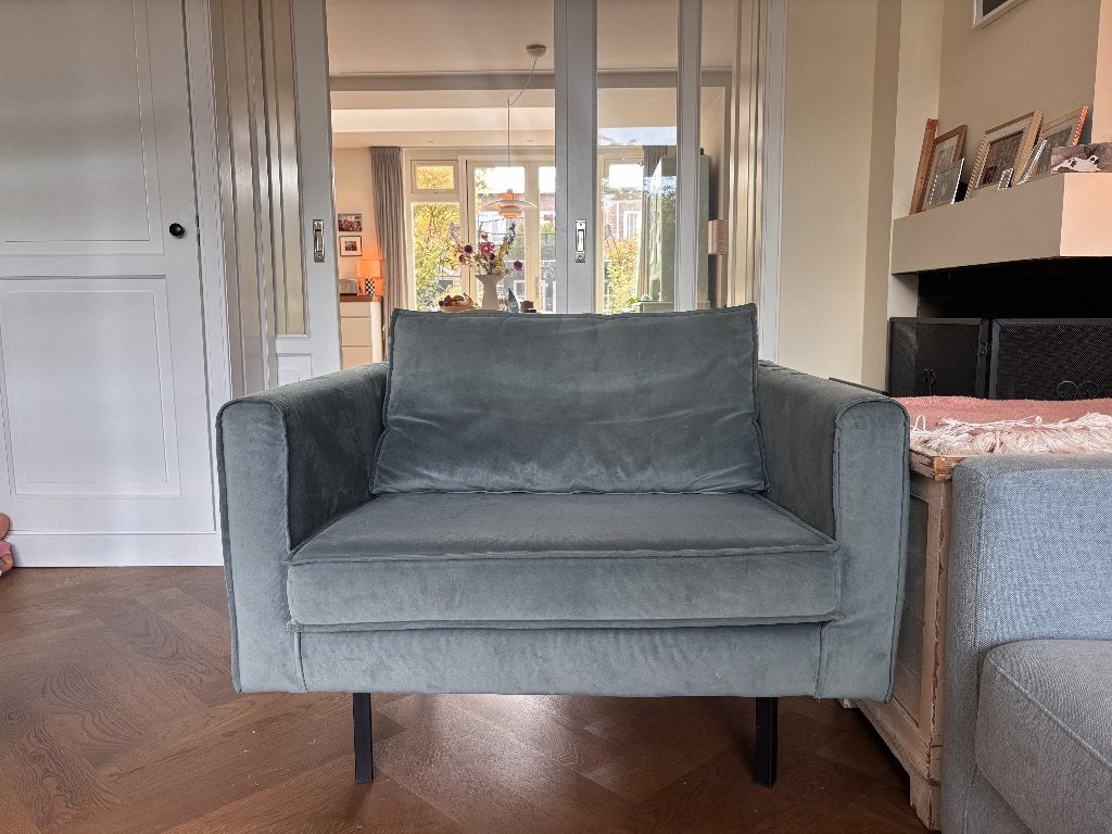 Blauw groene velvet  Fauteuil Sissy Boy, Huis en Inrichting, Ophalen, Gebruikt, Velvet, 75 tot 100 cm