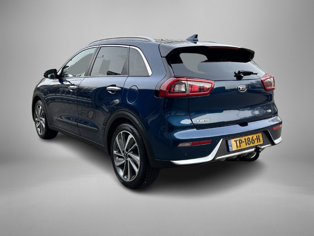 Kia Niro 1.6 GDi Hybrid DynamicPlusLine | Trekhaak | Schuifd, Auto's, Kia, 12 maanden, Gebruikt, Blauw, Leder en Stof