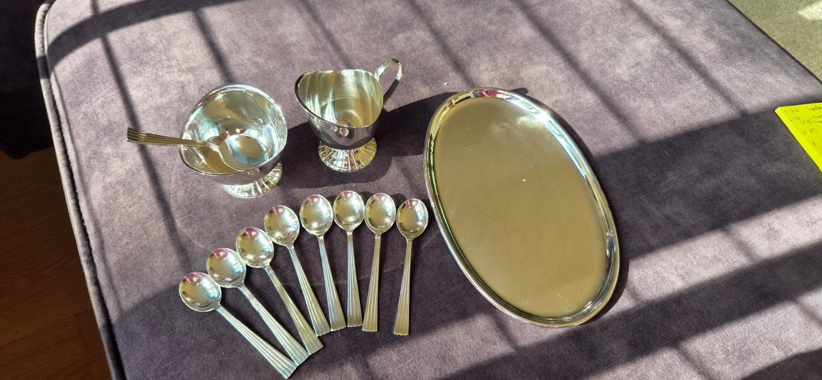 Vintage verzilverd DE roomstel + 8 lepeltjes H. Hooijkaas, Ophalen of Verzenden