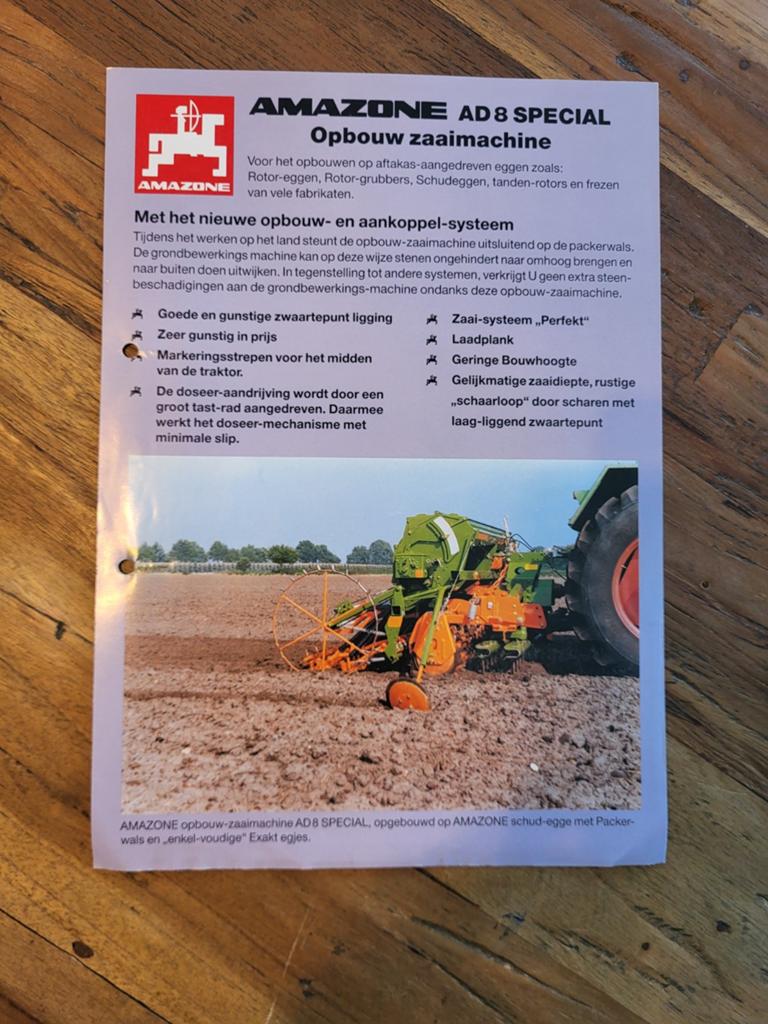 tractor folder Amazone AD 8 Special opbouwzaaimachine, Boeken, Catalogussen en Folders, Ophalen of Verzenden, Zo goed als nieuw