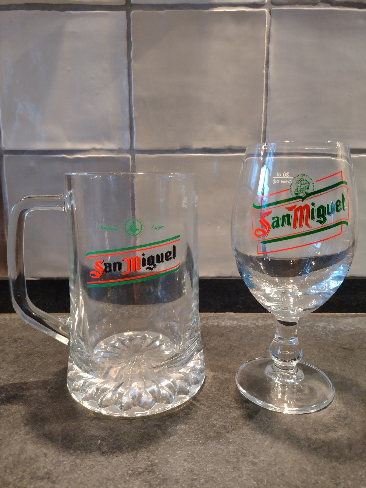 San Miguel Bierglazen - Pul en Kelk, Ophalen of Verzenden, Zo goed als nieuw, Glas of Glazen, Overige merken