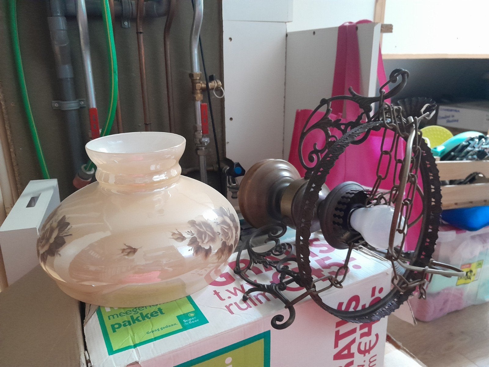 Vintage lampenkap met bloemmotief, Ophalen of Verzenden, Gebruikt, Overige typen