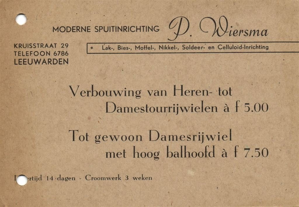 P. Wiersma, Leeuwarden - reclamekaart met aanbieding, Ophalen of Verzenden, Briefkaart