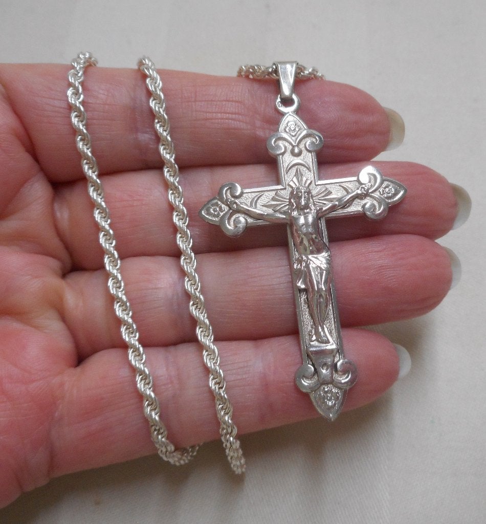 Zilveren stevige ketting met kruis hanger nr.189, Sieraden, Tassen en Uiterlijk, Kettingen, Met hanger, Verzenden, Zo goed als nieuw
