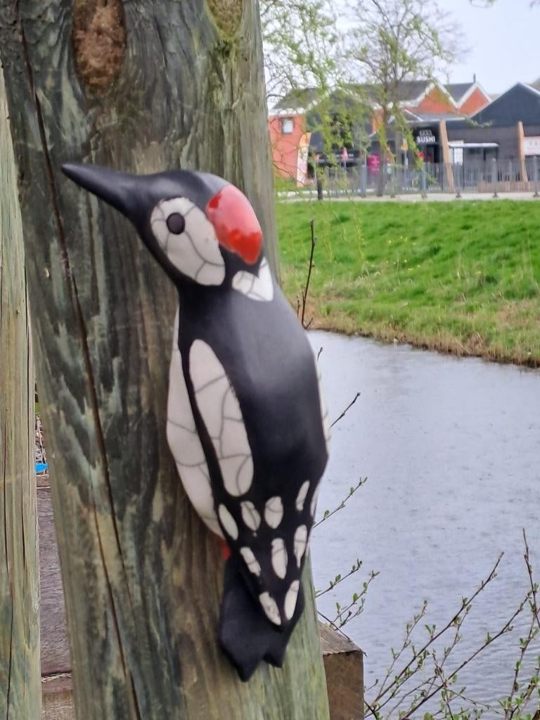 bonte specht keramiek raku, Ophalen of Verzenden, Nieuw, Overige materialen, Dierenbeeld