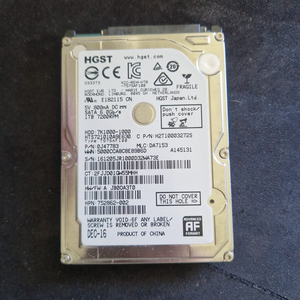 1TB HARD DISK SATA HGST, Ophalen of Verzenden, Zo goed als nieuw, Laptop