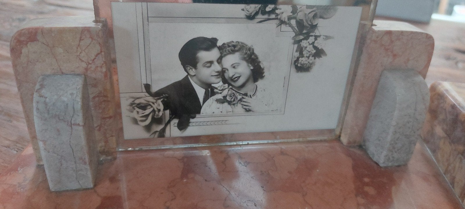 Vintage marmeren bureauset met inktpot en fotolijst, Ophalen of Verzenden