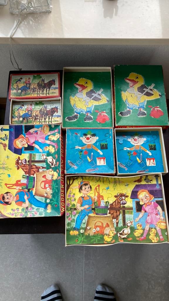 Houten jig saw en pin kwin puzzels jaren 70, Ophalen of Verzenden, Minder dan 500 stukjes, Gebruikt, Legpuzzel