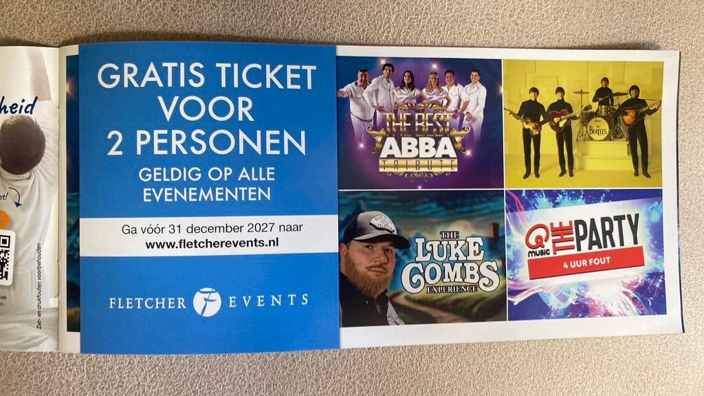 2 tickets voor Fletcher Event naar keuze, Tickets en Kaartjes, Kortingen en Cadeaubonnen, Twee personen, Cadeaubon, Overige typen