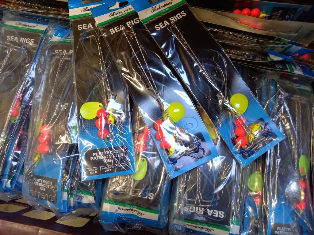 25x Platvis onderlijnen (Denemarken) met lepels/afhouders, Tinstraat, Shakespeare, Overige typen, Nieuw