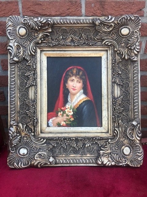 zeer goed schilderij, portret van een stijlvolle dame, Antiek en Kunst, Kunst | Schilderijen | Klassiek, Paneel, Portret of Personen