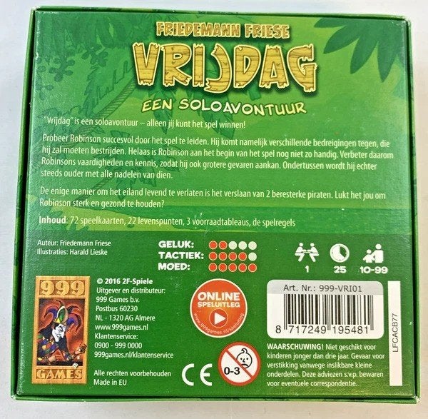 999 Games Vrijdag soloavontuur spel bordspel compleet, Coolsingel 104, 3011 AG Rotterdam, Netherlands, Verzenden, Een of twee spelers